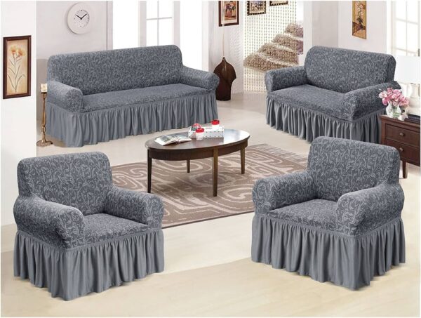 Turkish Stylish Stretchable Jacquard Sofa Covers Set Grey  -7 Seater 3,2,1,1