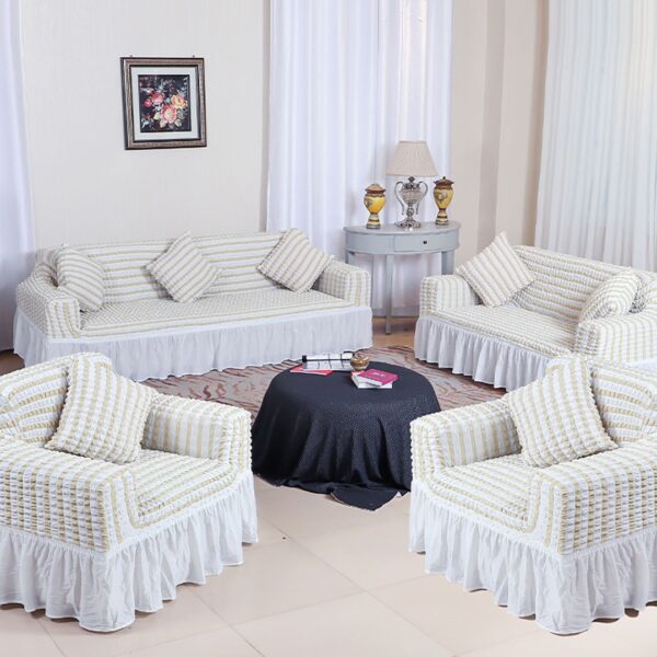 Turkish Cotton Sofa Cover (Stripped White) - 7 Seater 3,2,1,1