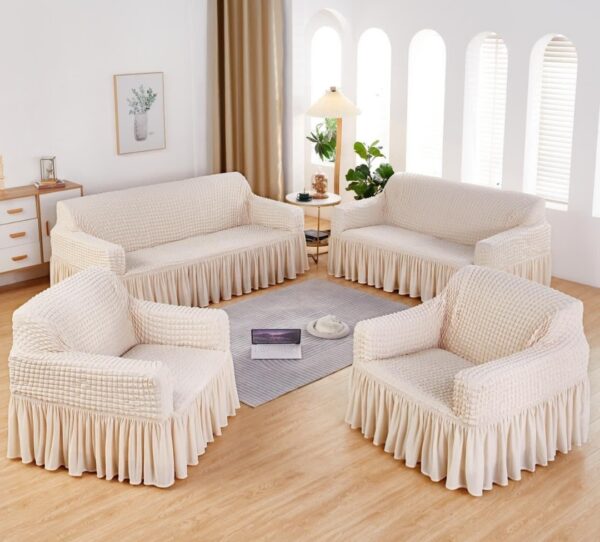 Turkish Cotton Sofa Cover (White) - 7 Seater 3,2,1,1