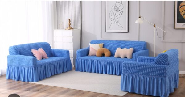 Turkish Cotton Sofa Cover (Sky Blue) - 6 Seater 3,2,1