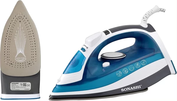 Sonashi Steam Iron, 2400W SI-5075C, With Ceramic Soleplate – Blue/White