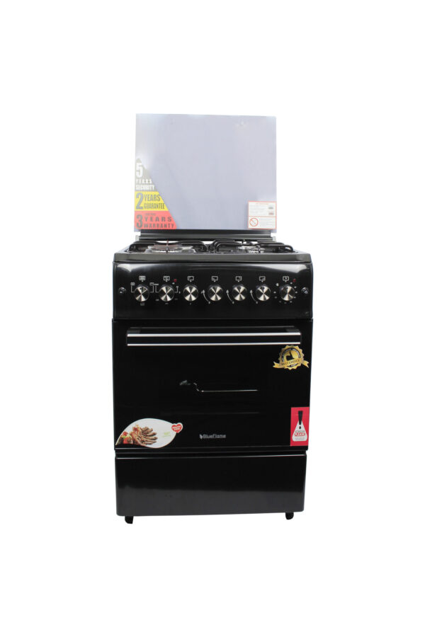 BlueFlame 60x60cm Cooker, 3 gas burners and 1electric hot plate with electric oven, Black | S6031EFRP – B